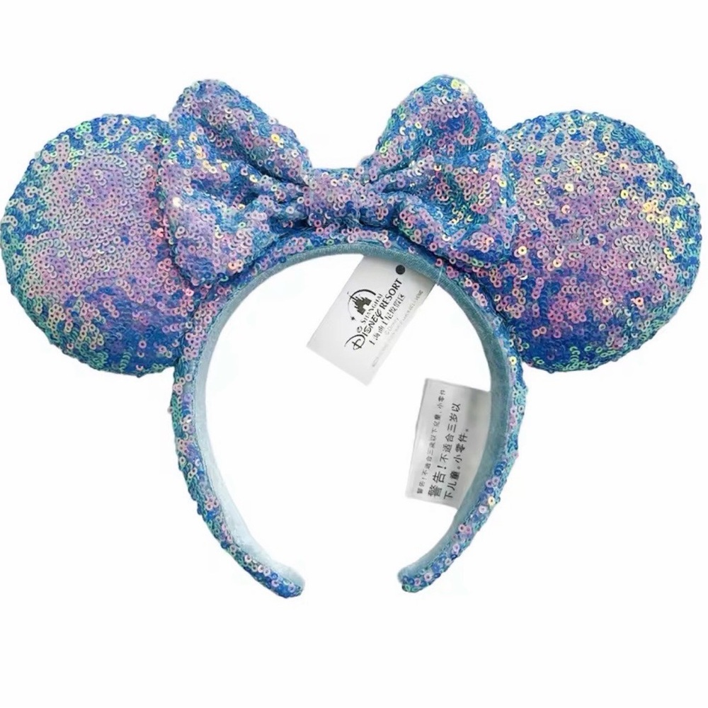 NEW Disney Parks Blue Minnie Mouse Bow Sequins Ear Headband NWT.